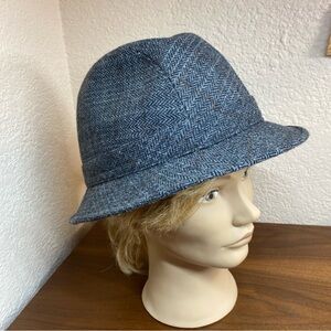 VTG Henschel Hat Co Fedora Wool  Blend Gray Herringbone Mens Classic Made USA M
